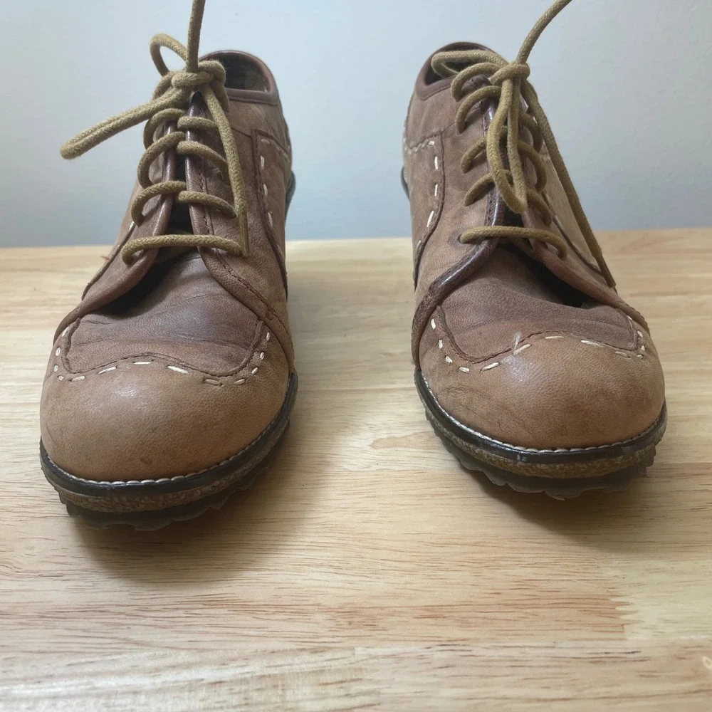 Naturalizer Dolan Wedge Lace Up‎ Oxford Shoes Brown Leather Women Size 7.5
